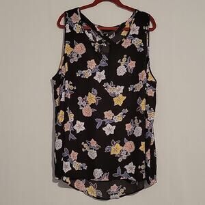 Torrid 3 Sleeveless Floral Keyhole Front Top size 3X black multicolor casual